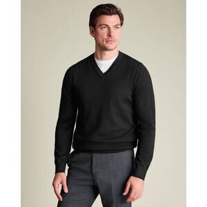 Charles Tyrwhitt Men’s Pure Merino V-Neck Sweater Black Sz XL Essential